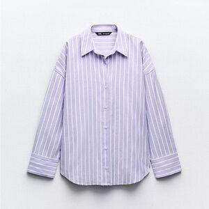 Zara Men's Light Purple Striped Button Down Shirt
